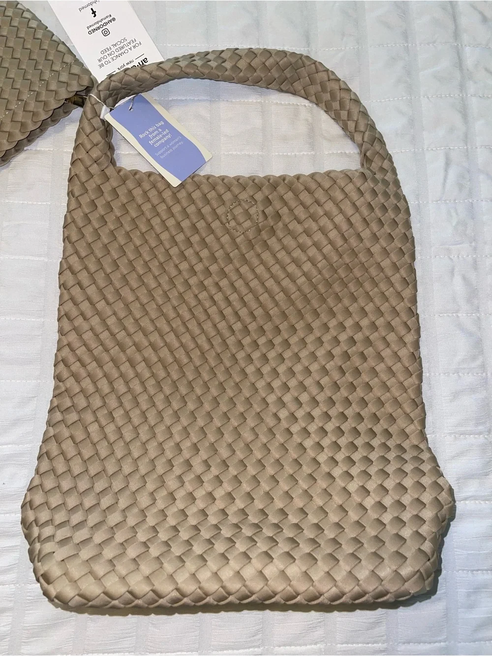 ah-dorned Beige Woven Hobo Bag with Pouch